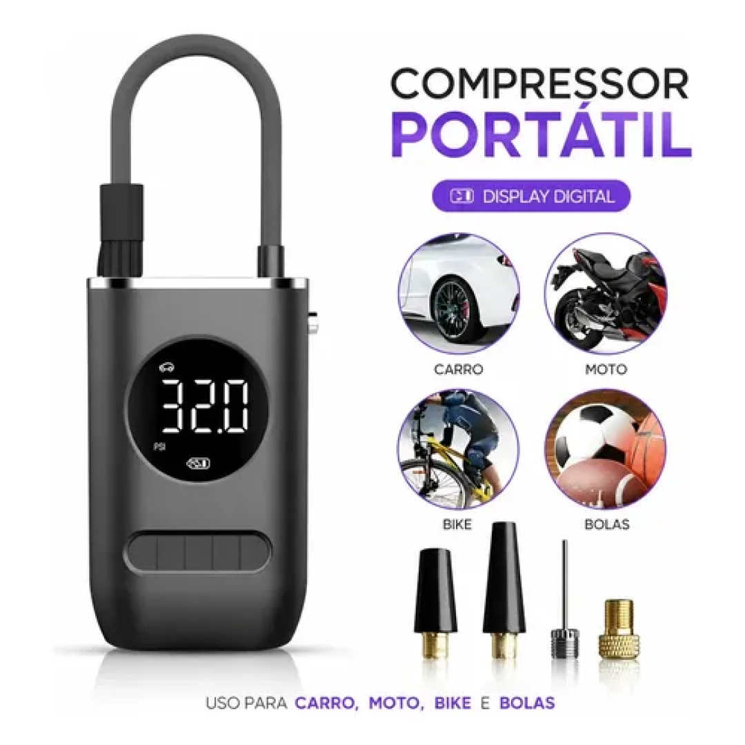 Compressor de Ar Digital Mini Portátil Recarregável