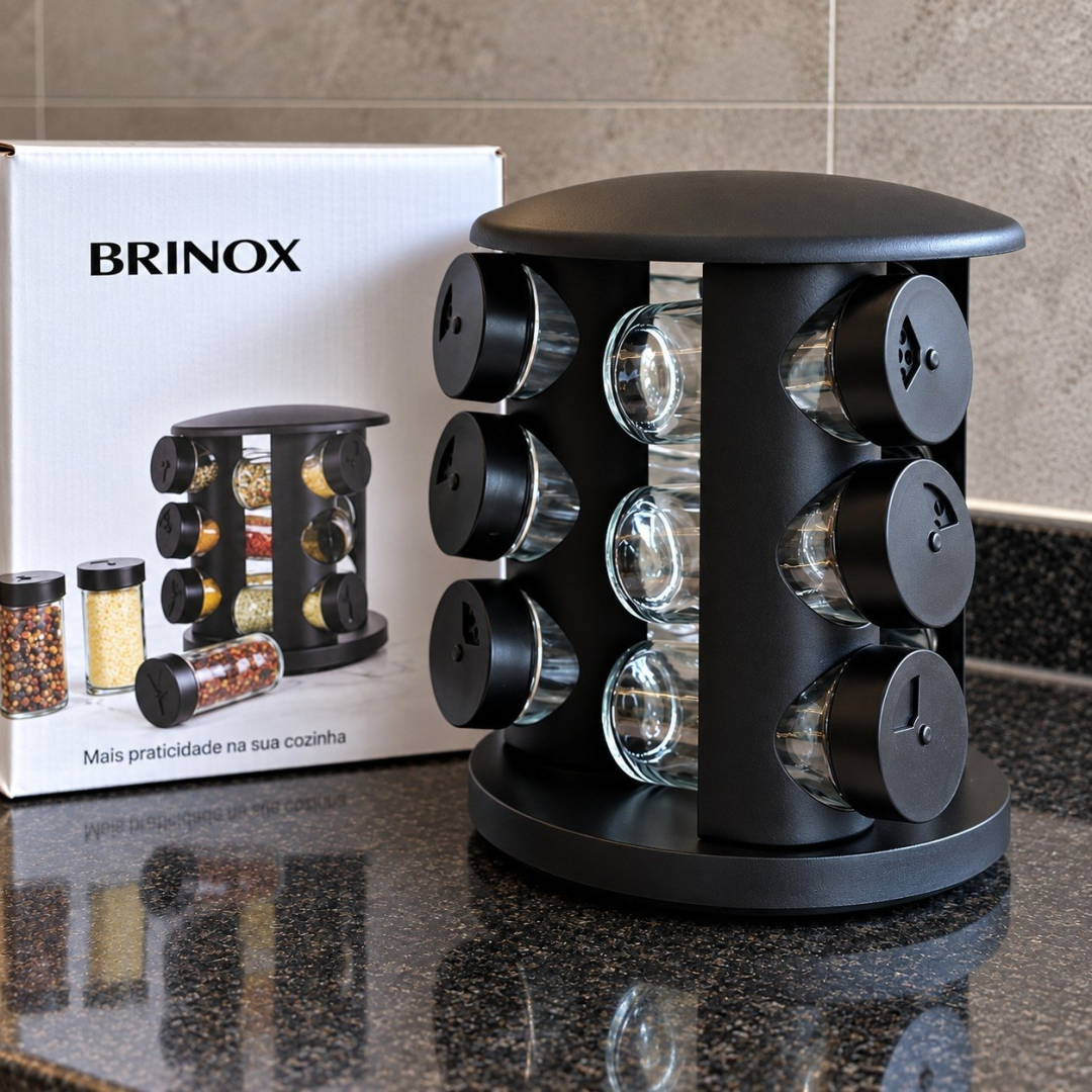 Porta Temperos Com 10 Potes de Vidro Brinox