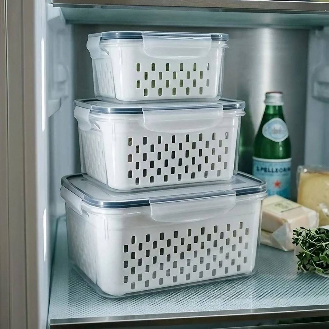 Kit 6 Organizadores Geladeira Alimentos Vegetais Com Tampas Branco-6pcs