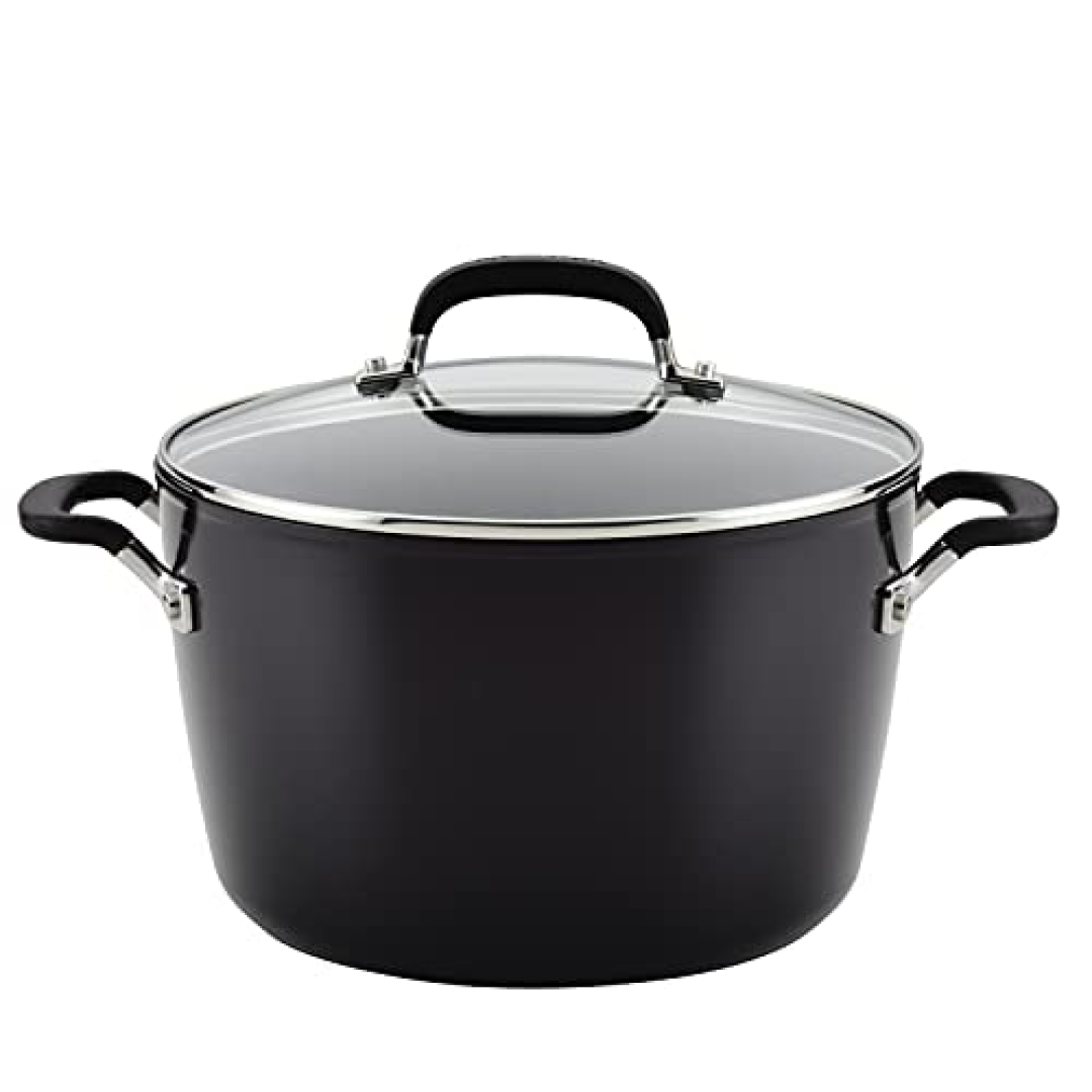 KitchenAid 84805 Panela antiaderente anodizada rígida com tampa, 8 litros ônix preto