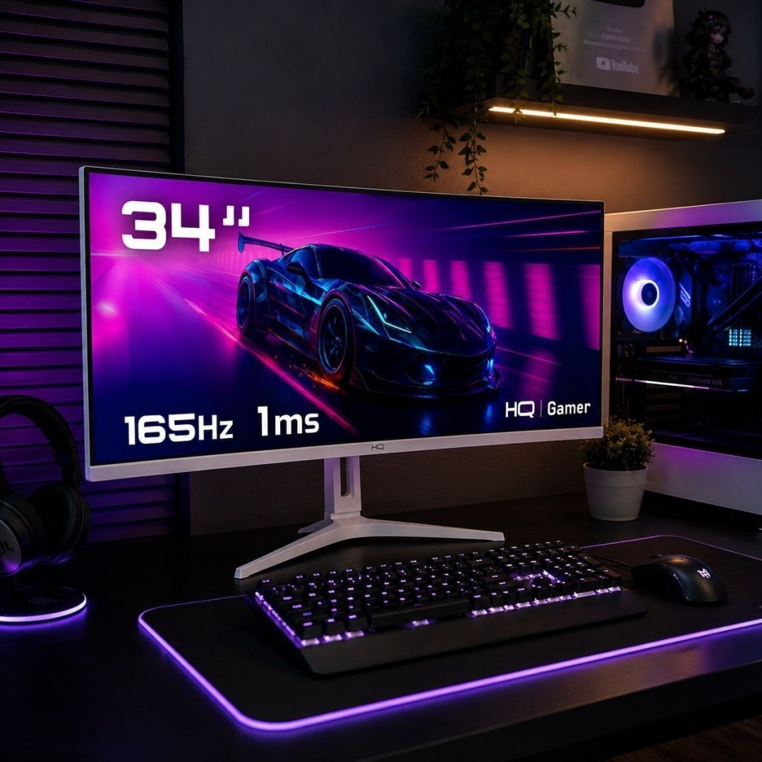 Monitor Gamer 34" Curvo Branco 1ms 165hz HQ