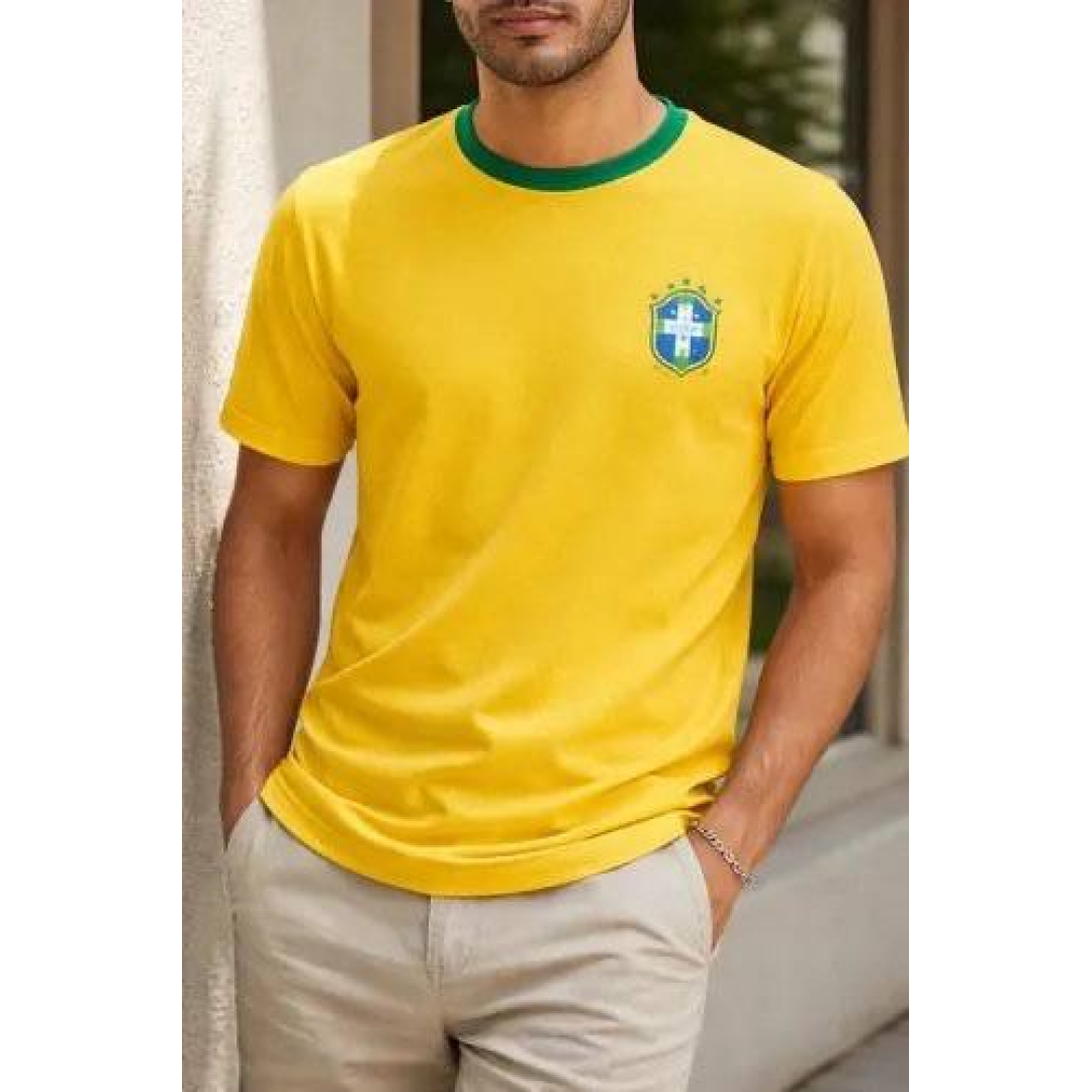 Camiseta Masculina Amarela Brasil Dryfit Amarelo Brasil G Lisa