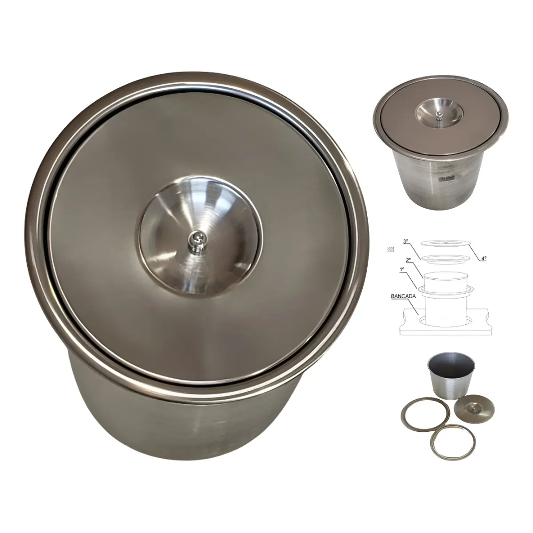 Lixeira Pia Cozinha Embutir 5l 20x23 Inox 304 Não Enferruja