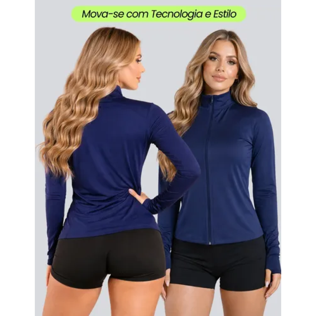 Jaqueta Feminina Corta Vento Ultra Leve Casaco Fitness  2026 Azul-marinho Gg
