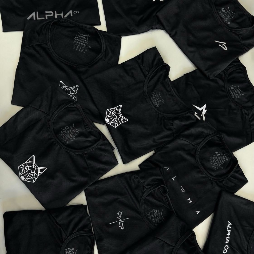 Kit com 5 Camisetas Dry All Black Alpha