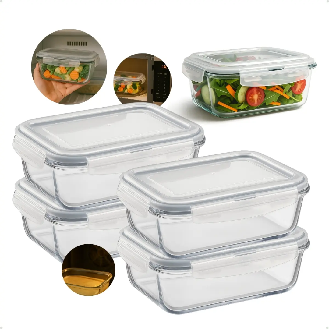 Kit 4 Potes Vidro 1040ml Hermético Marmita Forno Refratário