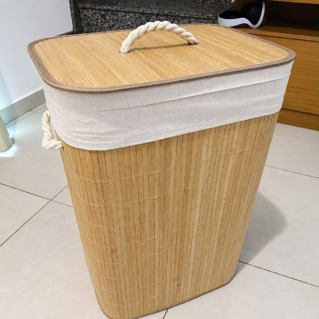 Cesto de Roupas de Bambu 72L
