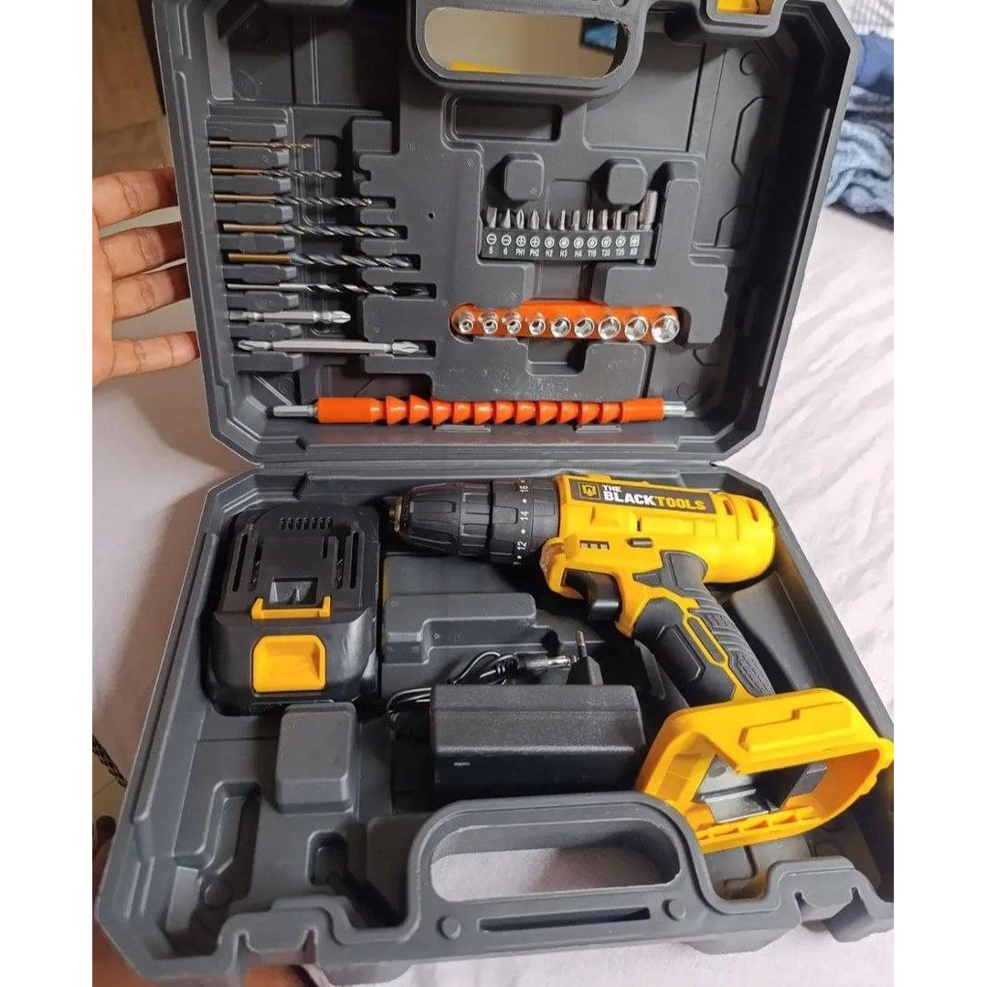 Parafusadeira Furadeira De Impacto A Bateria 21V 3/8” Bivolt 1400 Rpm Com Acessórios E Maleta TB-21PZW The Black Tools