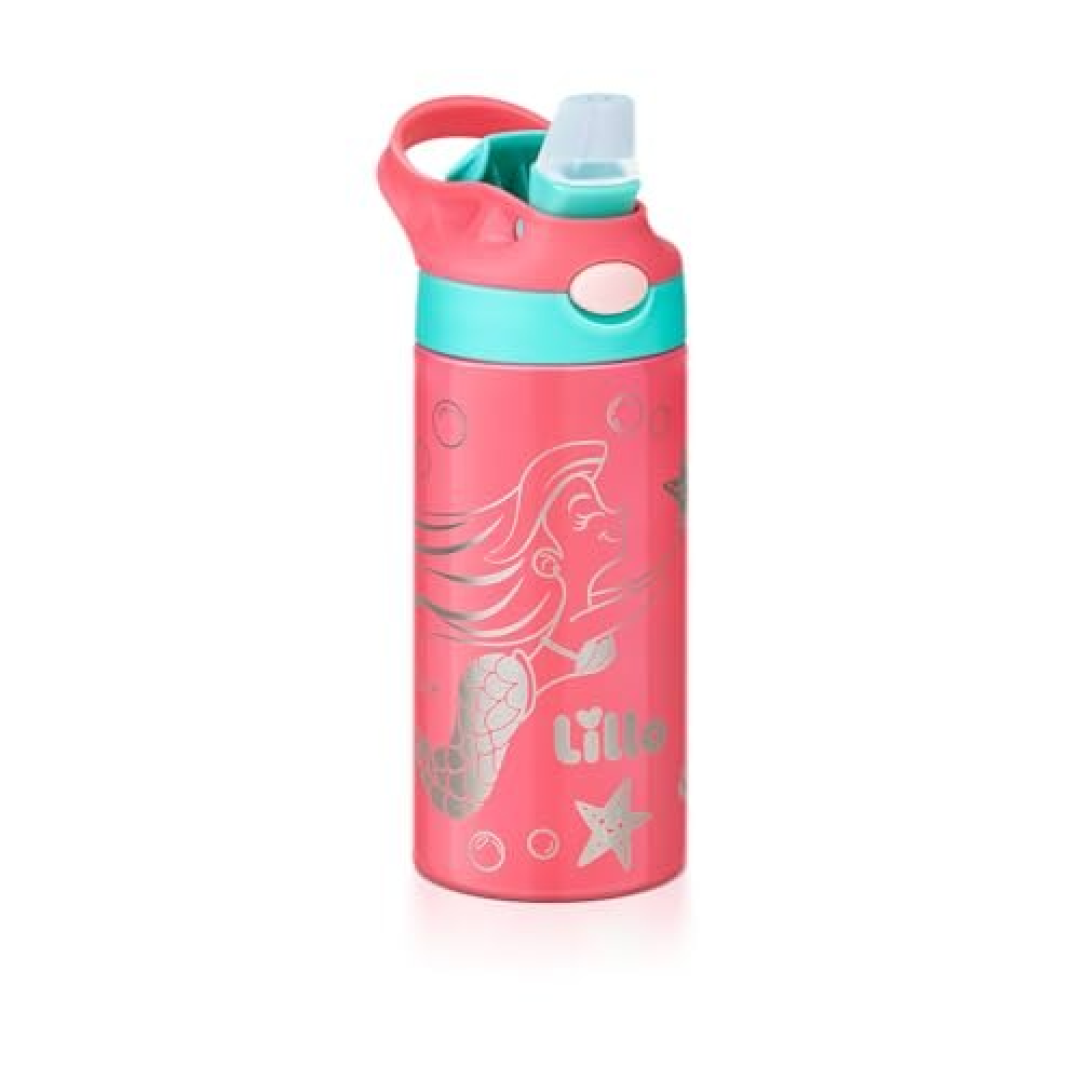 Garrafa Infantil de Inox Sereia com bebedor silicone 350 ml Lillo