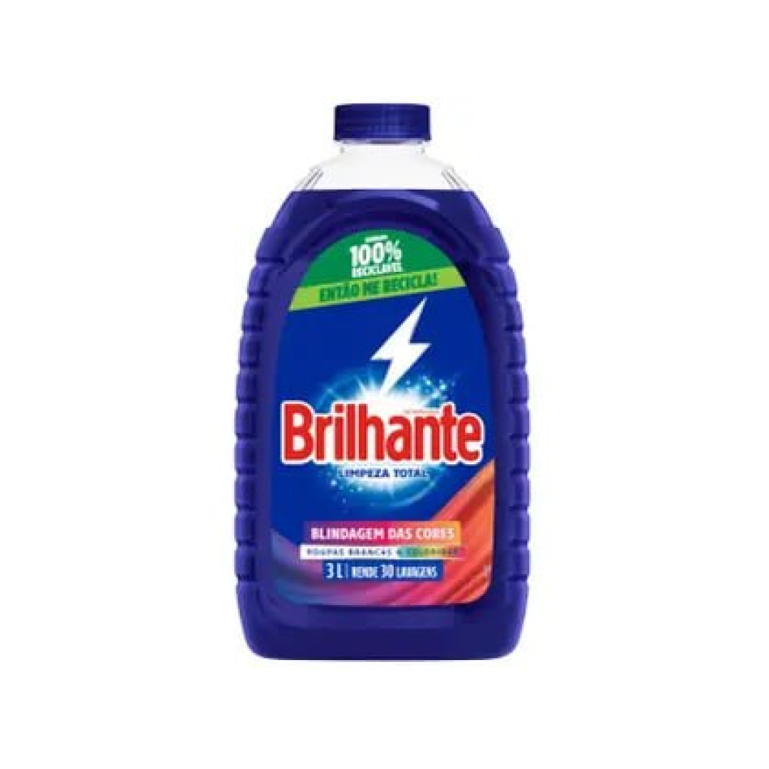 Sabão Líquido Lava Roupas Brilhante Limpeza Total 3L