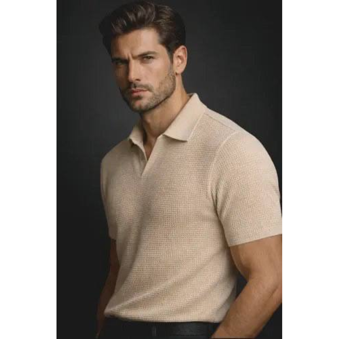 Camisa Camiseta Polo Masculina Texturizada Sem Botão