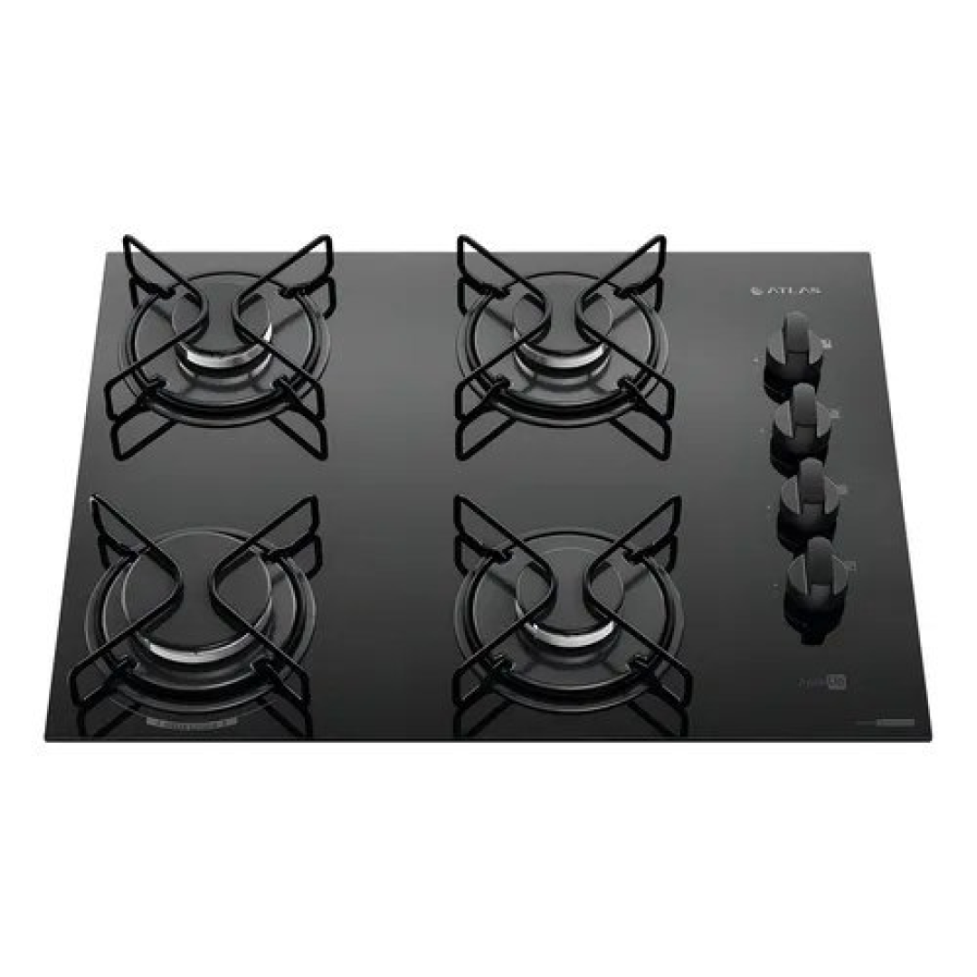 Cooktop 4 Bocas Atlas Agile Up Mesa Vidro Mega Chama Bivolt