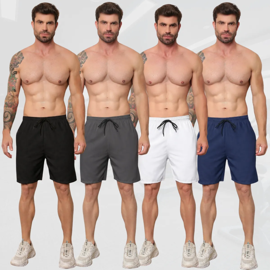 Kit 4 Bermudas Tactel Academia Praia Shorts Elastano Bolsos