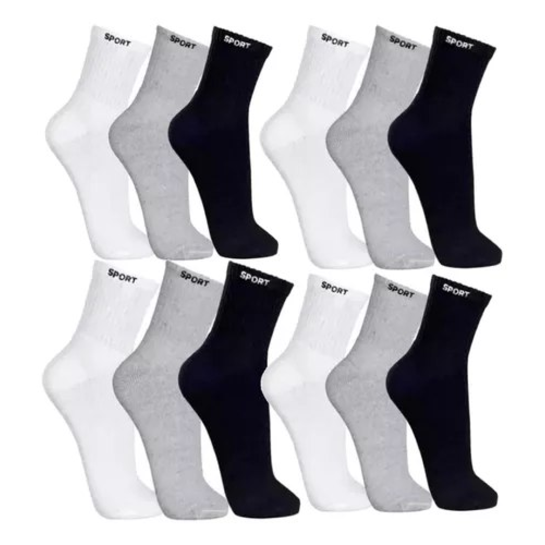 12 Pares De Meias Masculinas Cano Alto Grossa Algodão Oferta Sortida Liso Un