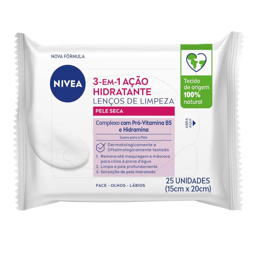 NIVEA Lenços de Limpeza Facial Ação Hidratante 3 em 1 25 un.