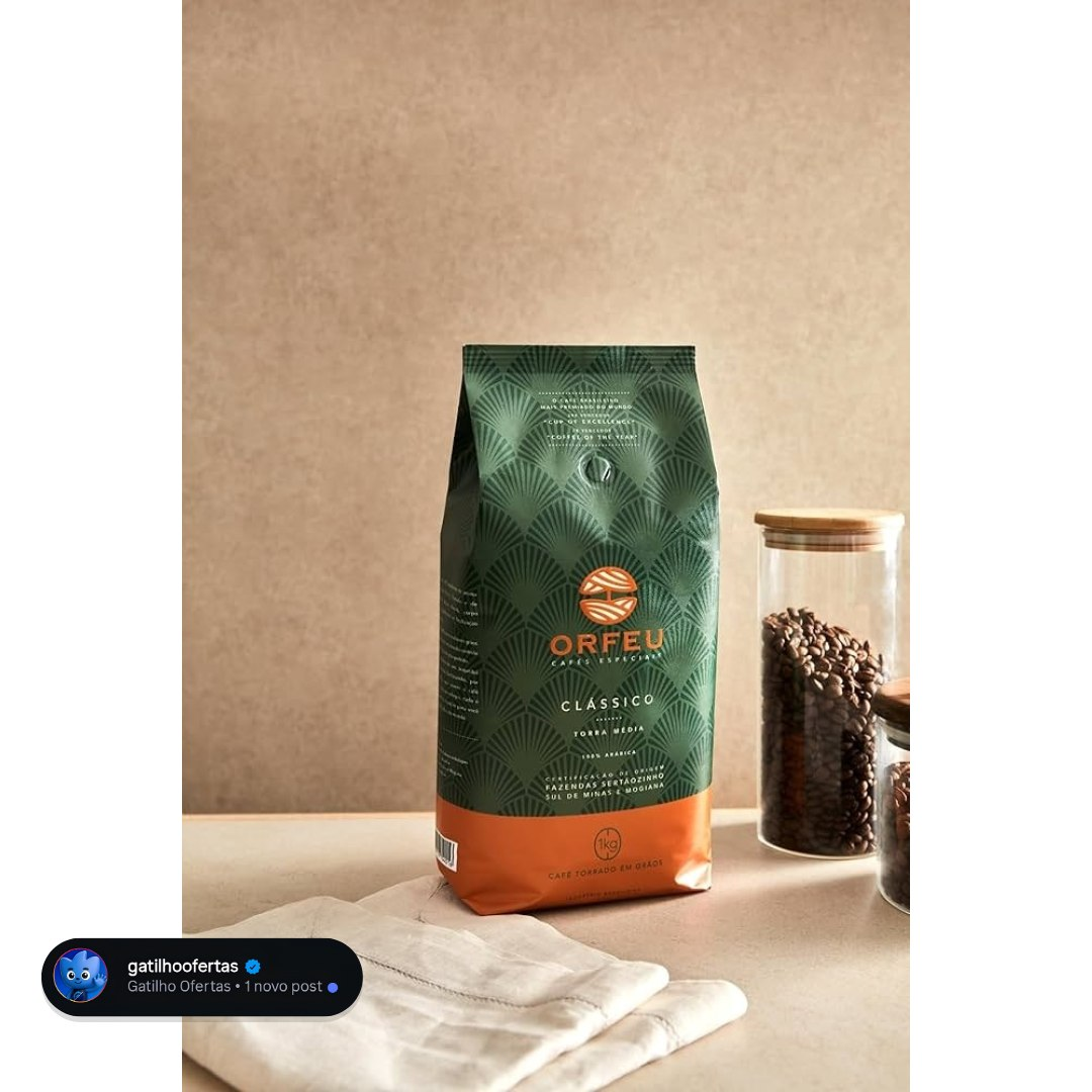 Orfeu Café Clássico em Grãos, 100% Arabica, Torra Média, 1kg