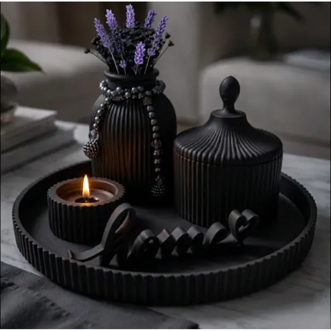 Kit 5 Pecas Decoracao Sala Quarto Cozinha Home Preto Ondas