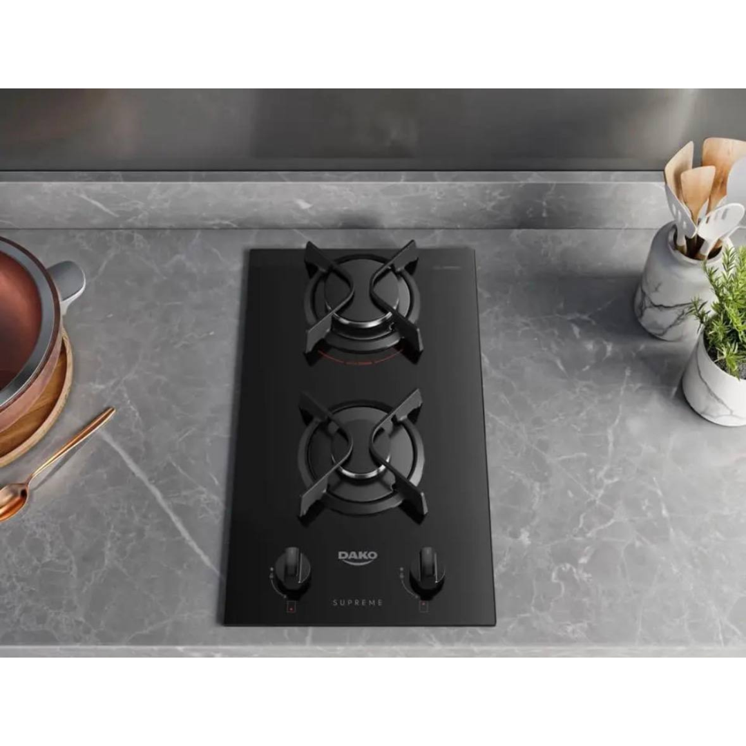 Cooktop A Gás Dako Supreme 2 Bocas Mesa Vidro Temperado Preto