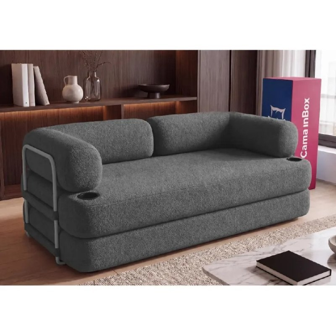 Sofá Cama Orbe 1,90m Xpand Tech Tecido Bouclé Cama Inbox