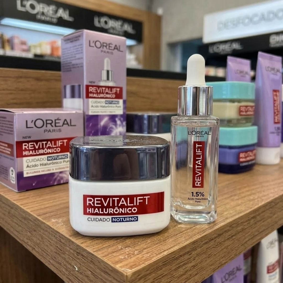 L'Oréal Paris Revitalift Hialurônico Kit Skincare Anti-Idade, com Sérum Preenchedor 30ml + Creme Facial Noturno, Ácido Hialurônico para Hidratação e R...