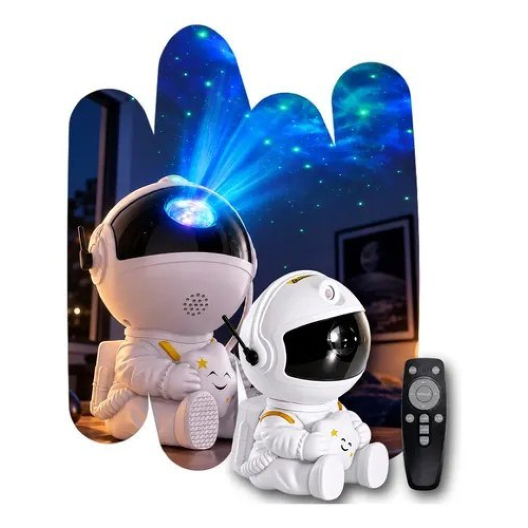Mini Astronauta Projetor Estrelas Galáxia Luminária Noturna Branco Preto 127/220v