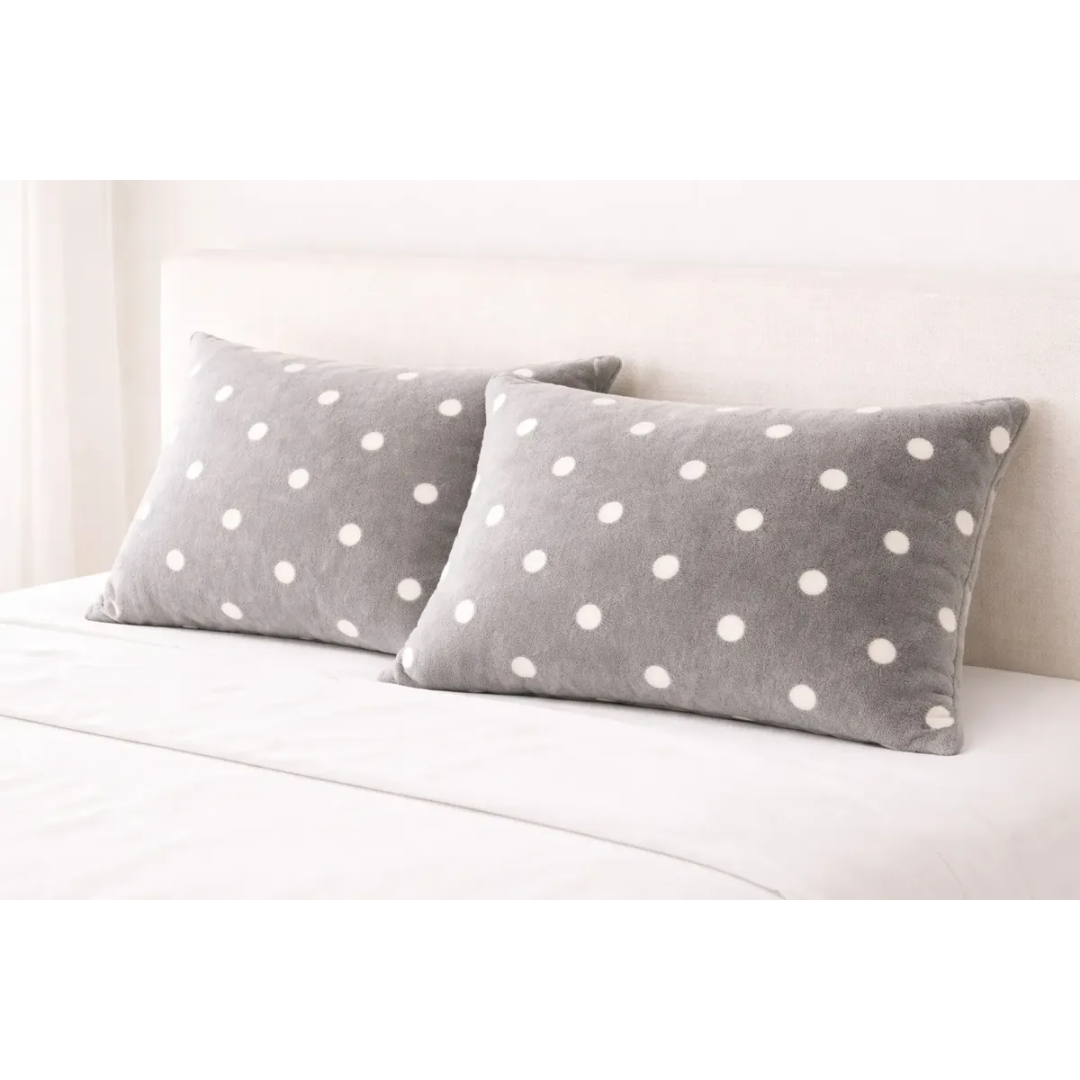 Kit 2 Fronhas Flannel Poá Fleece Plush Macia Quente Inverno