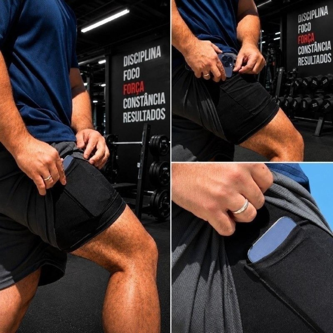 Kit com 3 Shorts 2 Em 1 Duplo Bolso Treino