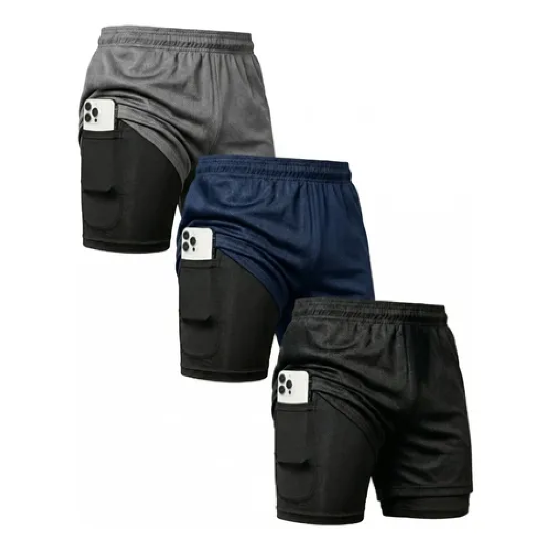 Kit com 3 Shorts 2 Em 1 Duplo