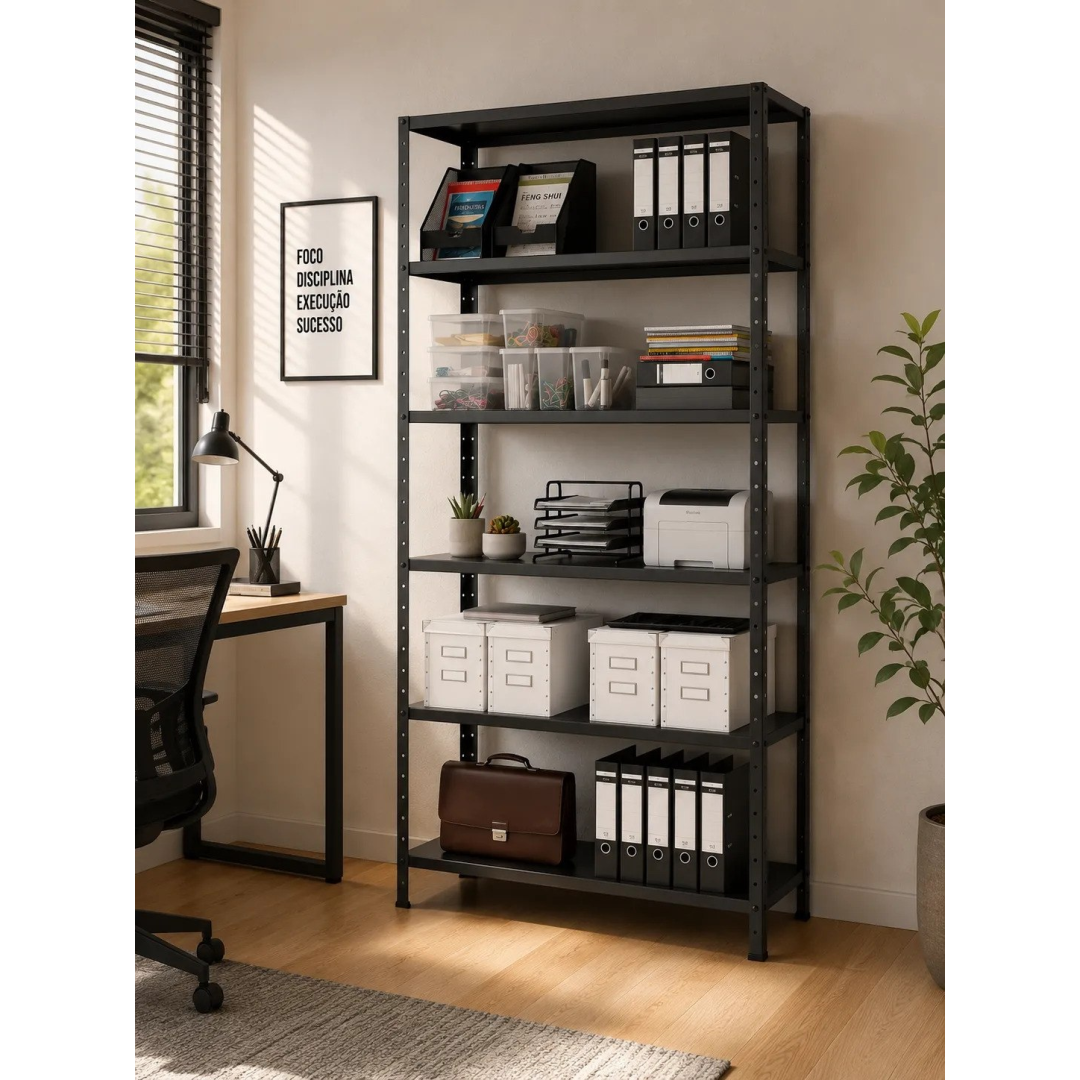 Estante Armário de Aço 6 Bandejas 90cm Cor Preto