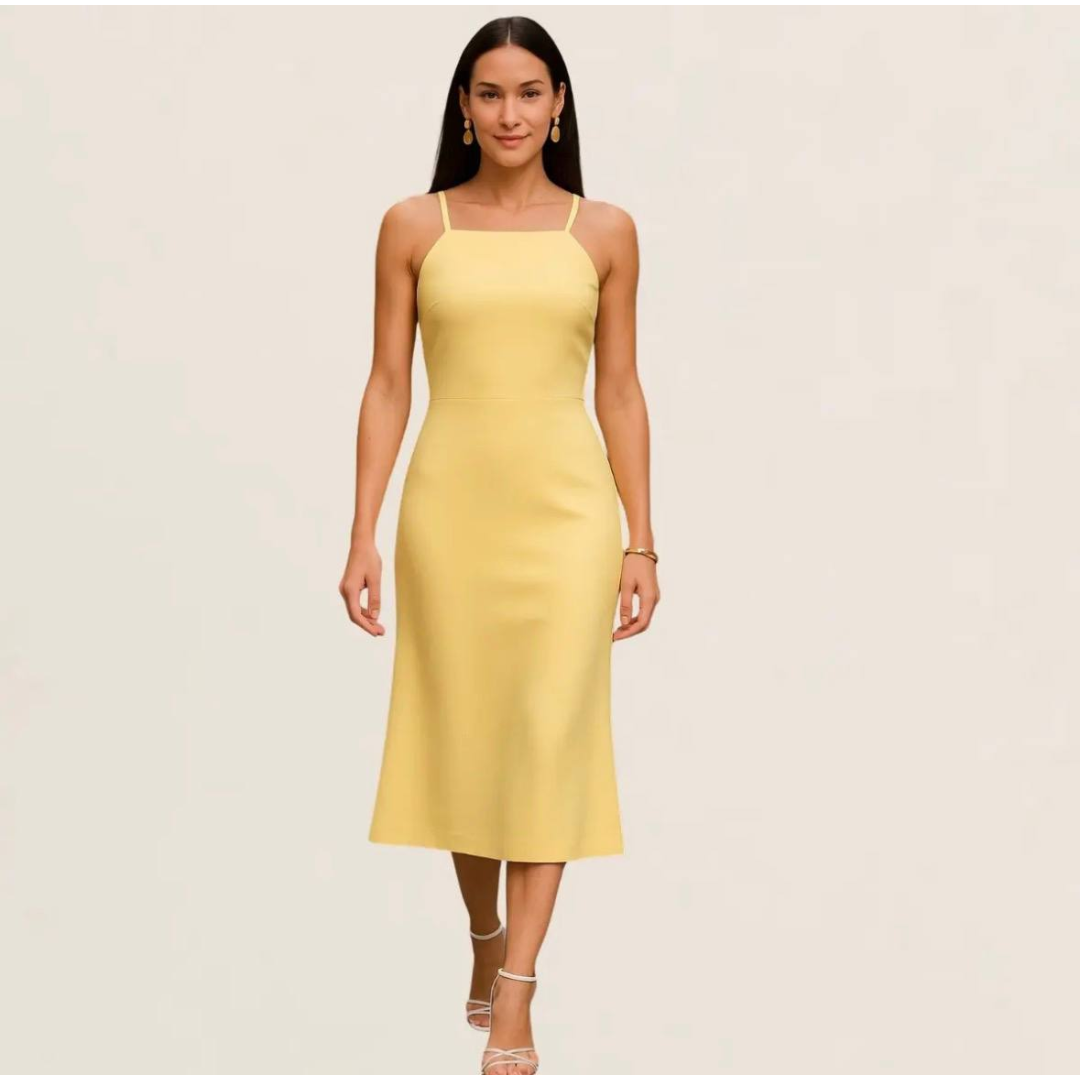 Vestido Midi Modelador Elegante Vazado Moderno Festa