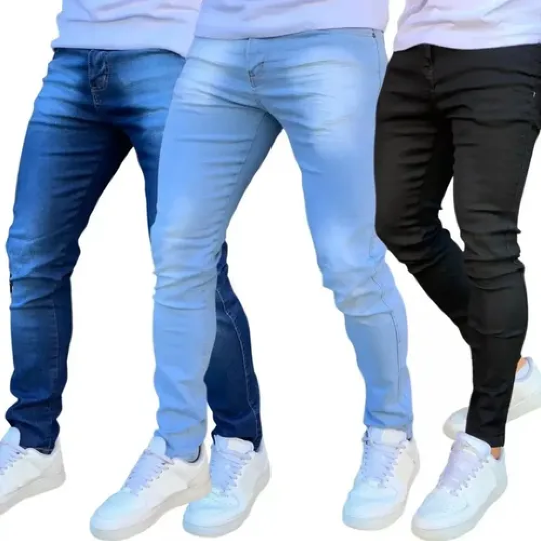 Kit com 3 Calças Jeans Com Elastano