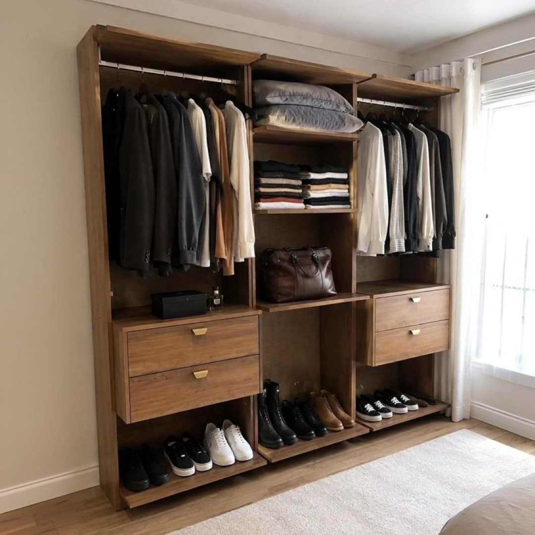 Guarda-roupas Closet Modulado Alasca 180cm 3 Peças Com 4 Gavetas Laterais E Cabideiros Freijó Carraro