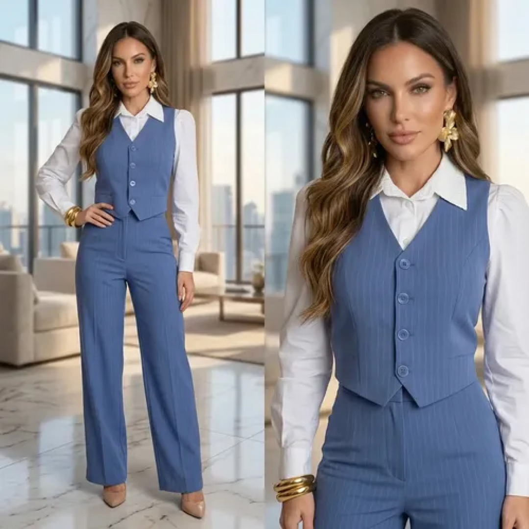 Conjunto Alfaiataria Social Risca De Giz Feminino Elegante