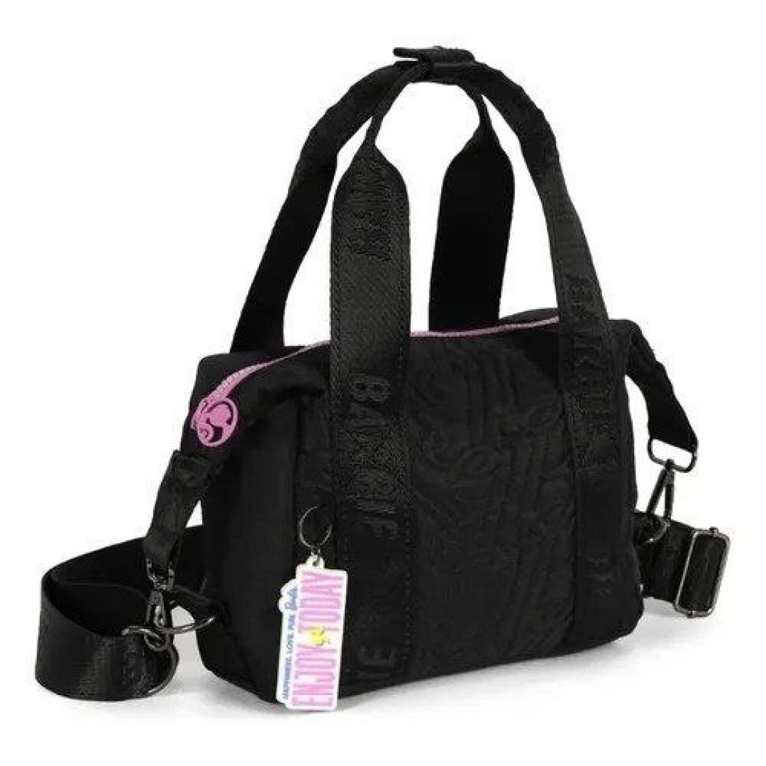 Bolsa Sintetica Transversal Barbie Nylon Preto Lisa Metal