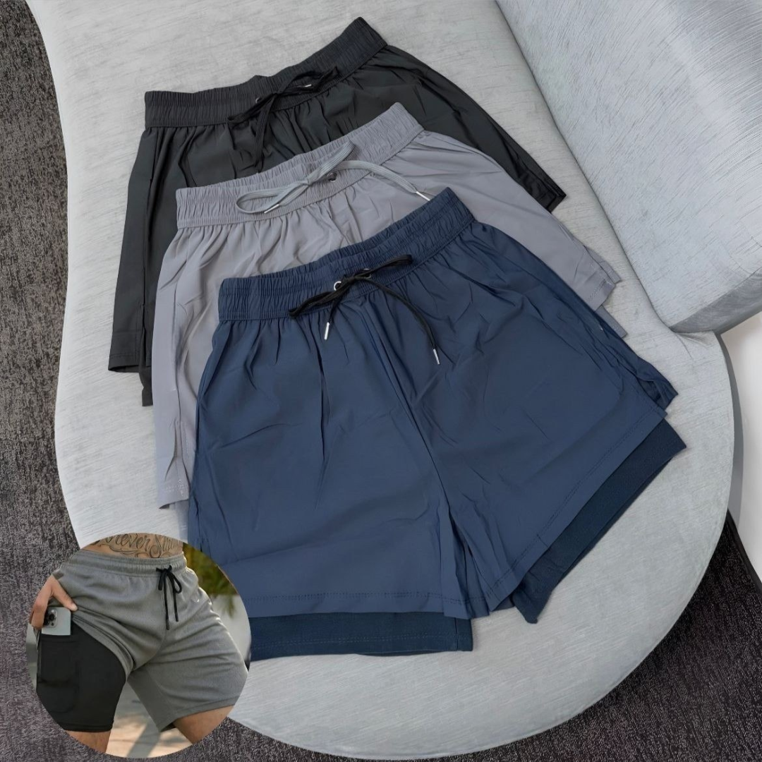 Kit com 3 Shorts Duplo 2 em 1