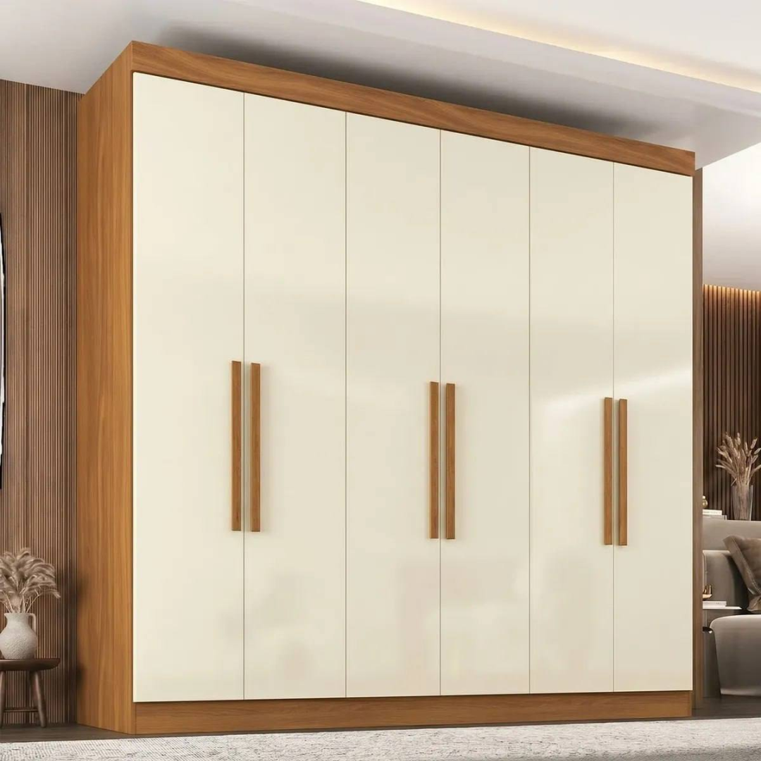 Guarda Roupa Casal Paris 6 Portas 2 Gavetas Paris Fh Cinamomo/off White