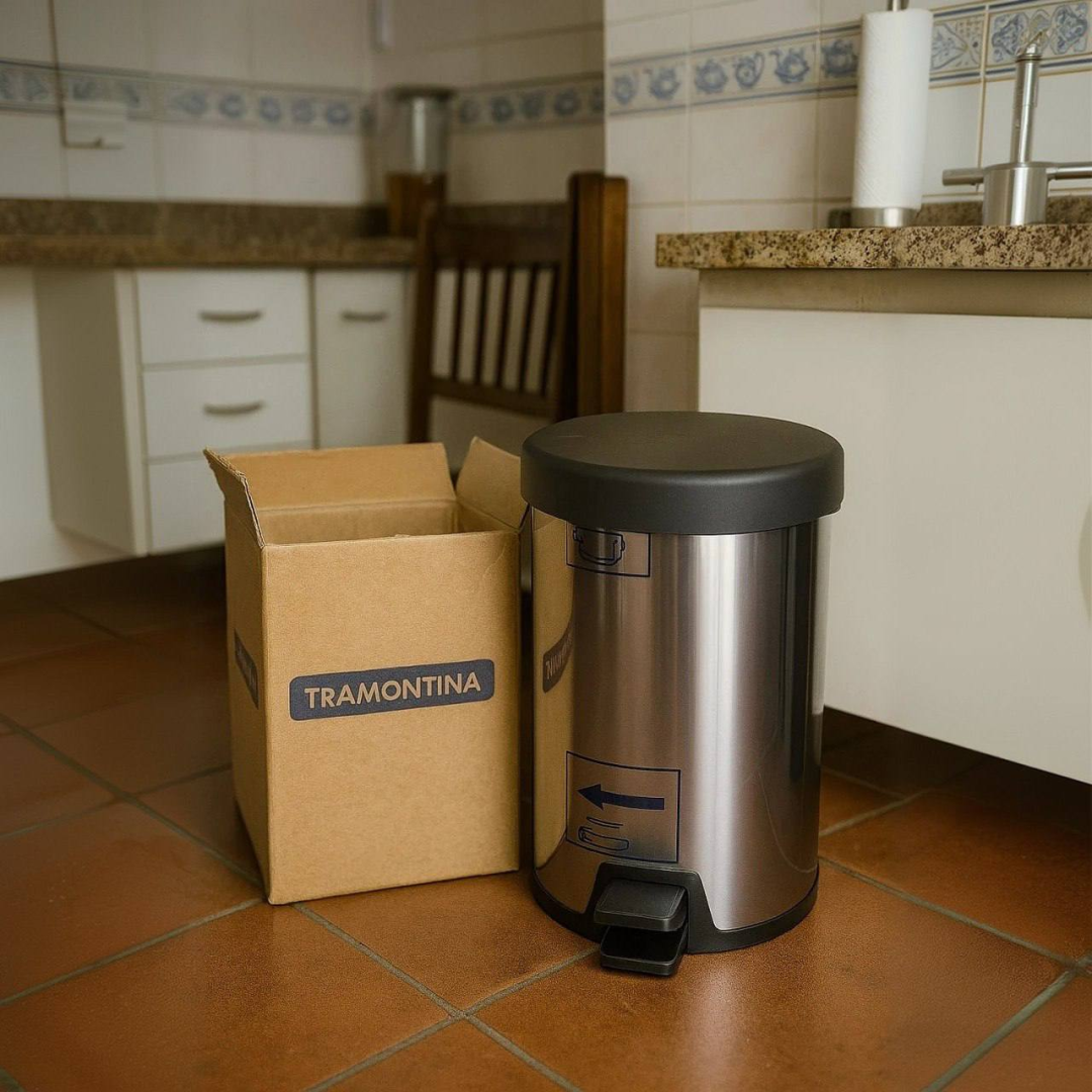Lixeira com Pedal New Tramontina em aço inox com acabamento polido 5 L