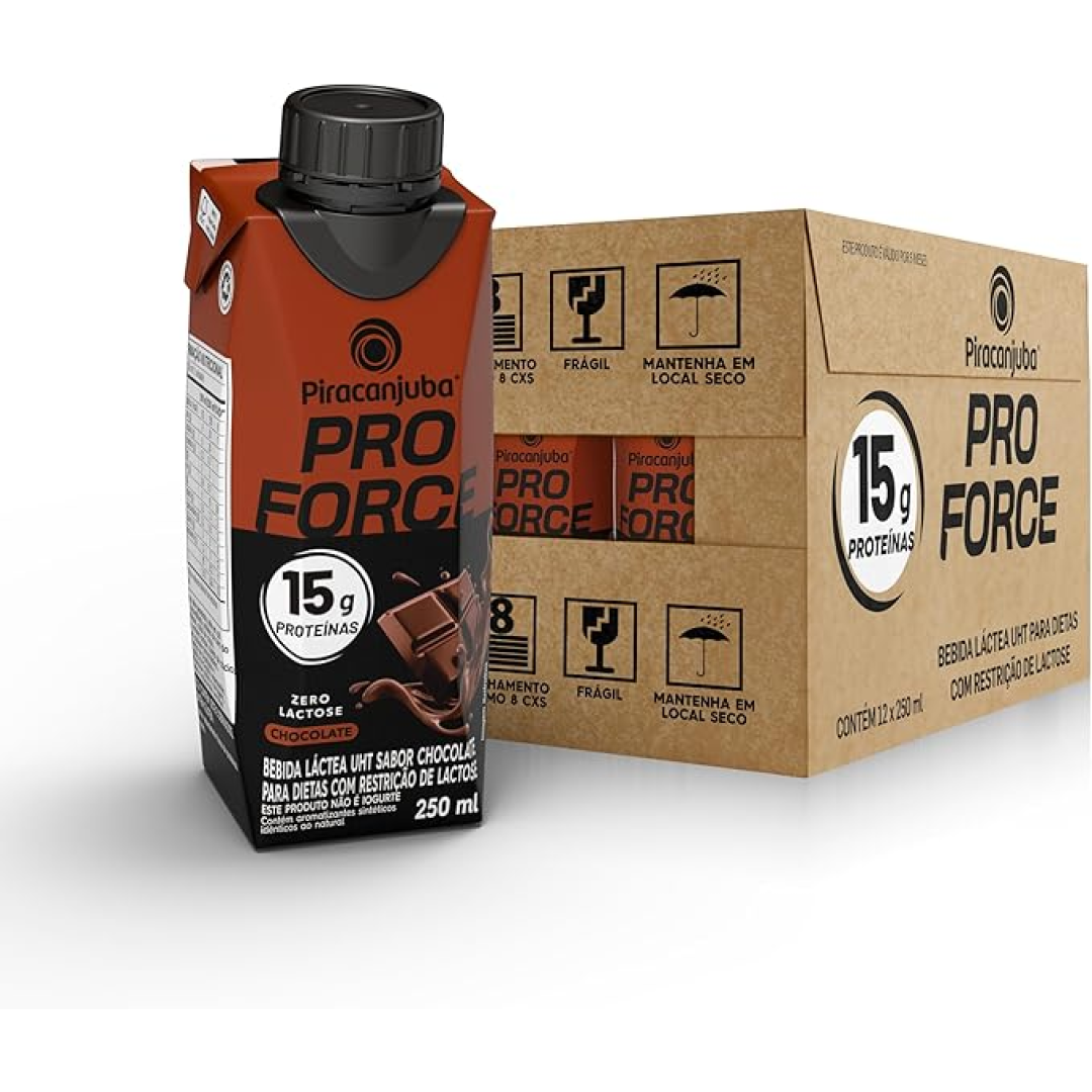 Piracanjuba ProForce 15g de Proteínas Zero Lactose Sabor Chocolate - 12 Unidades de 250ml