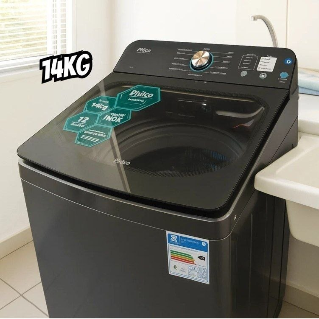 Máquina de Lavar Philco 14 Kg Preto Plr14b 12 Programas Cesto de Inox Tampa de Vidro