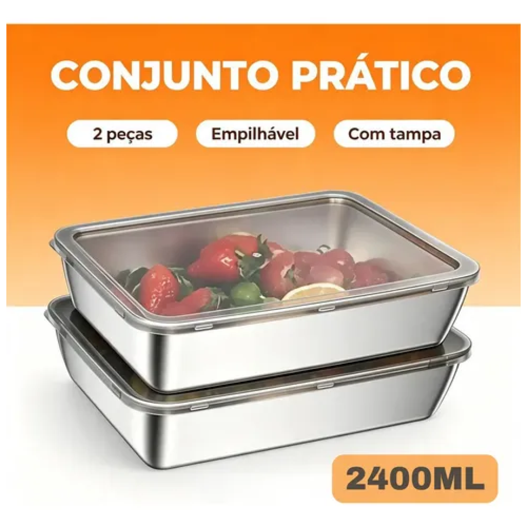 Kit2 Conjunto De Recipientes De Armazenamento De Inox 2400ml Prateado-2400ml-2pcs
