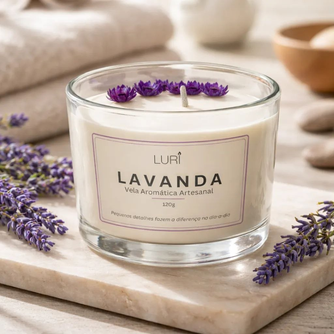 Vela Aromática Lavanda 120g Luri Artesanal Perfumada Branco Luri Lavanda 120 Ml