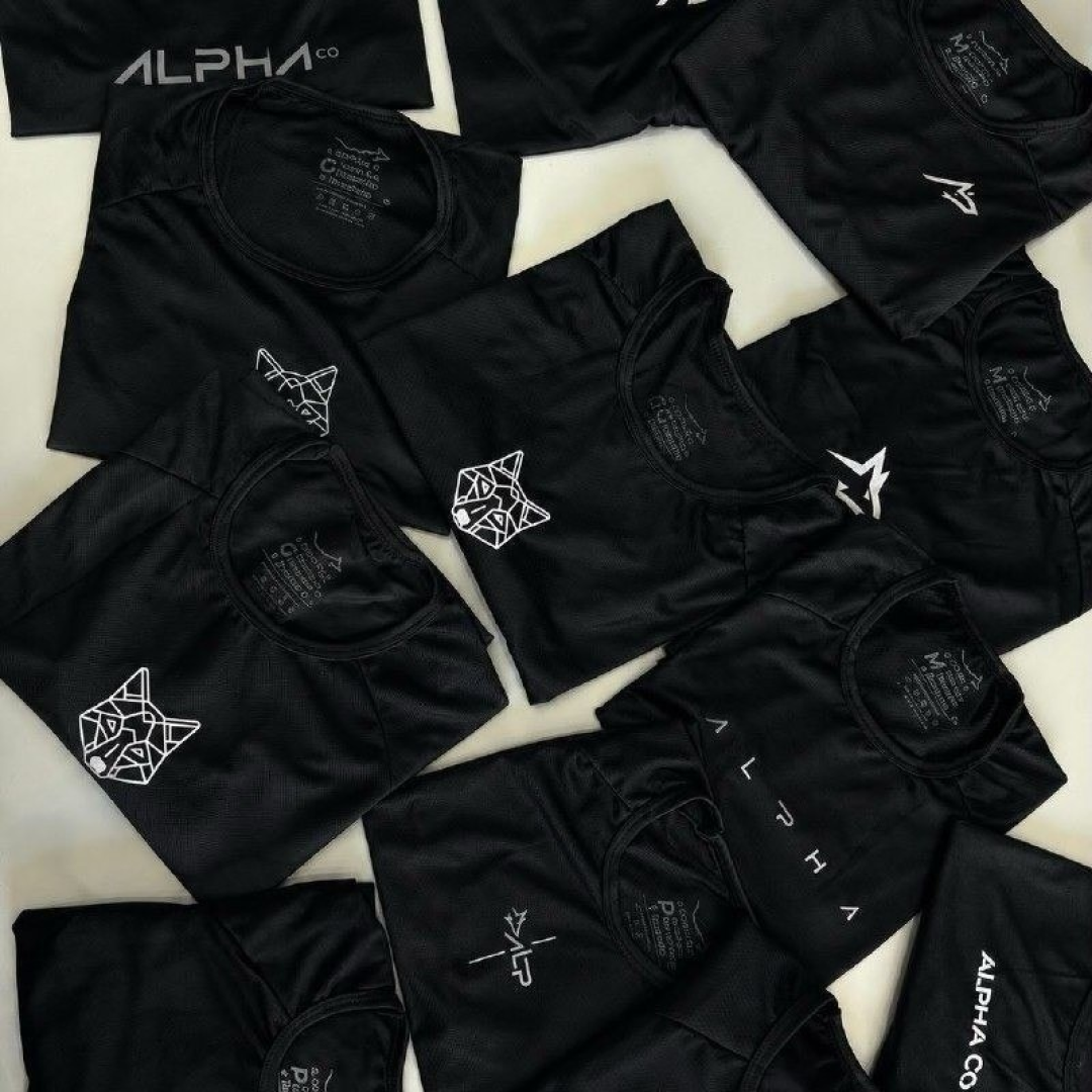 Kit com 5 Camisetas Dry All Black Alpha