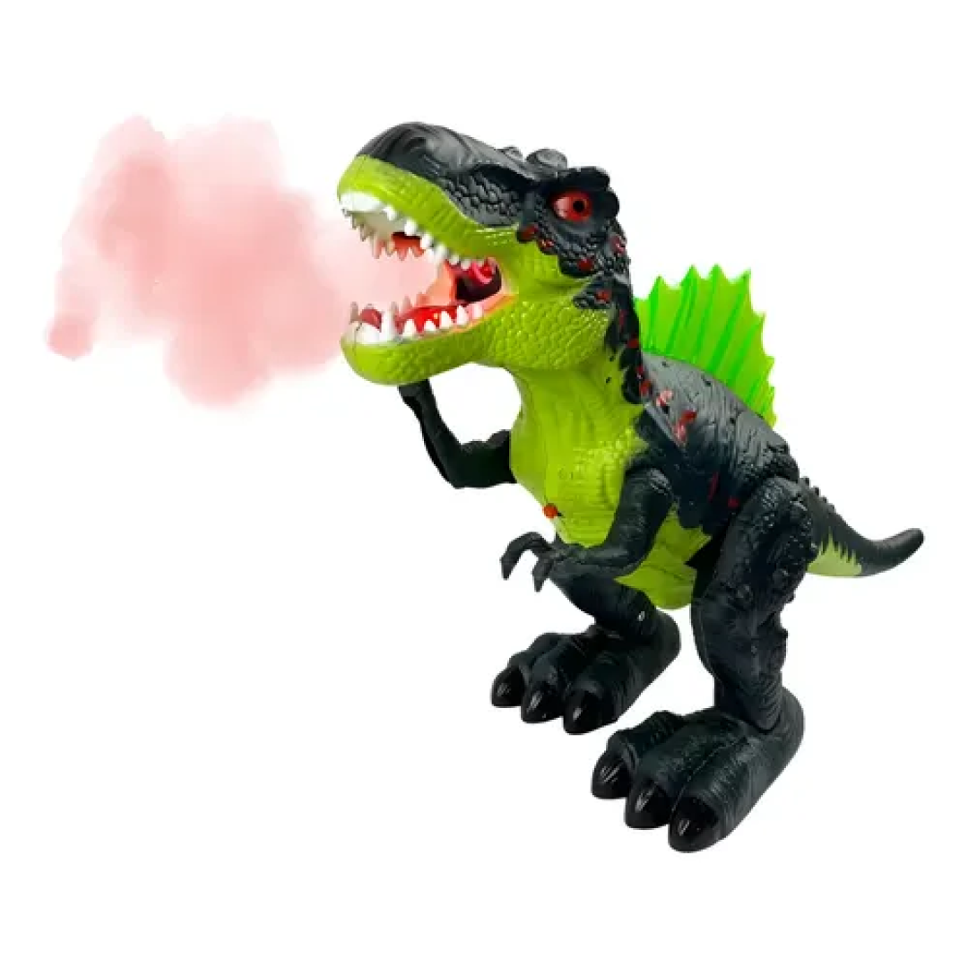Tiranossauro Rex Brinquedo Solta Fumaça Anda Emite Luz E Som Cor Preto-Verde Personagem Dinossauro
