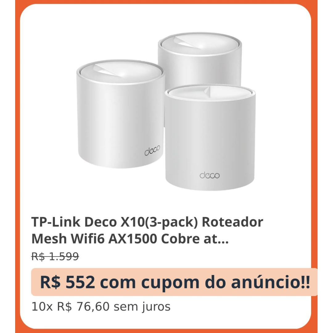 TP-Link Deco X10(3-pack) Roteador Mesh Wifi6 AX1500 Cobre até 520m²