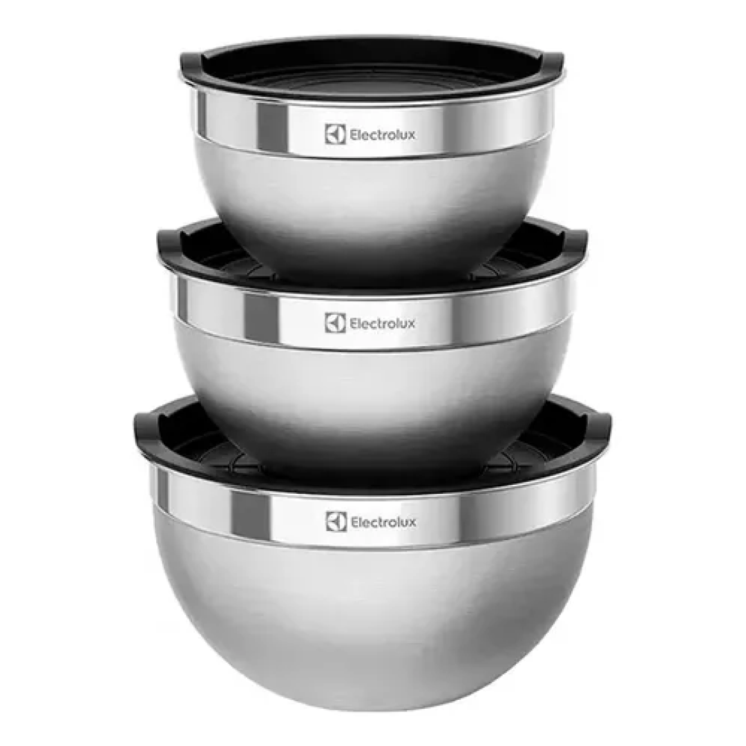 Conjunto De Bowls Inox 3 Pcs Com Tampa Electrolux