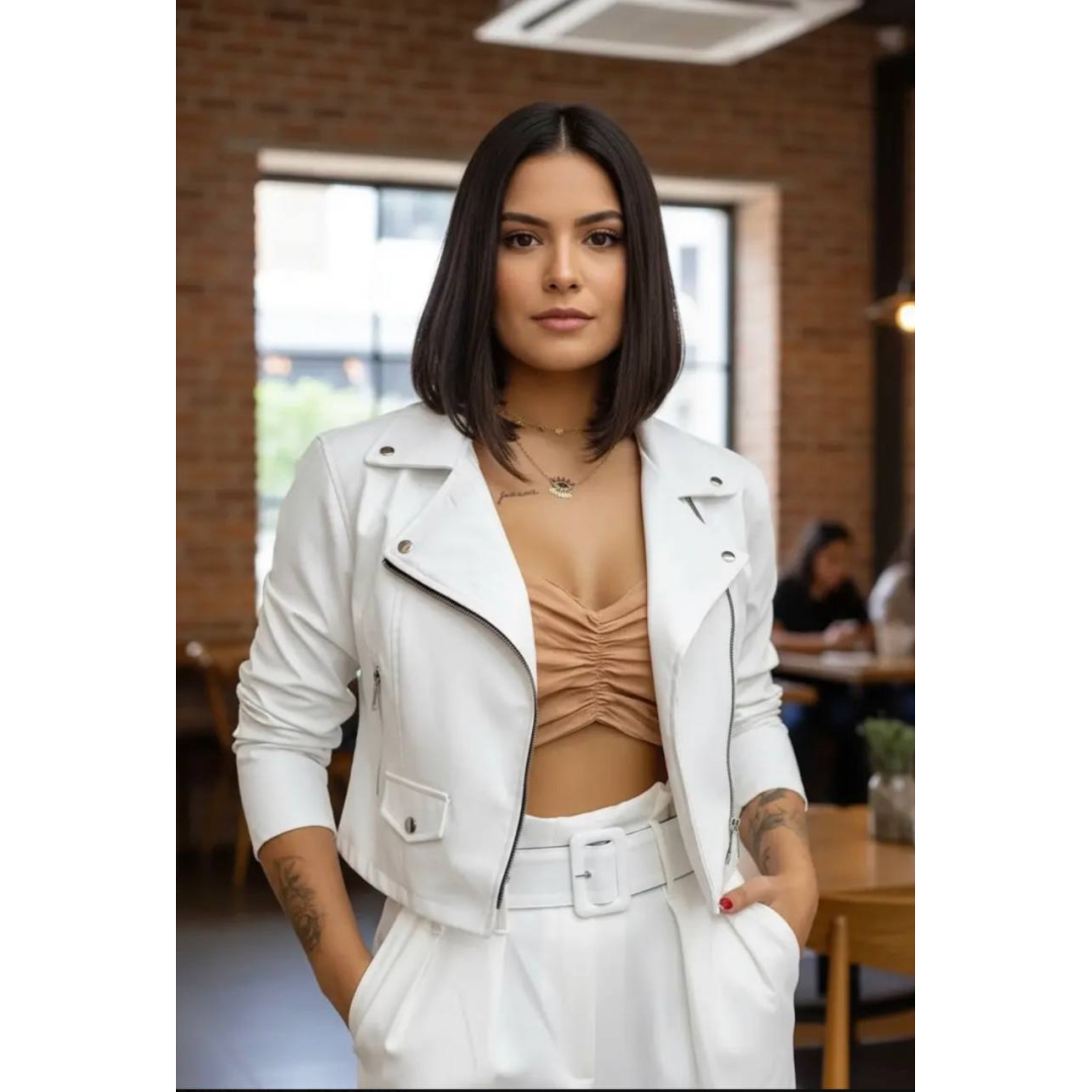 Jaqueta Feminina de Couro Casaco Moda Outono Inverno
