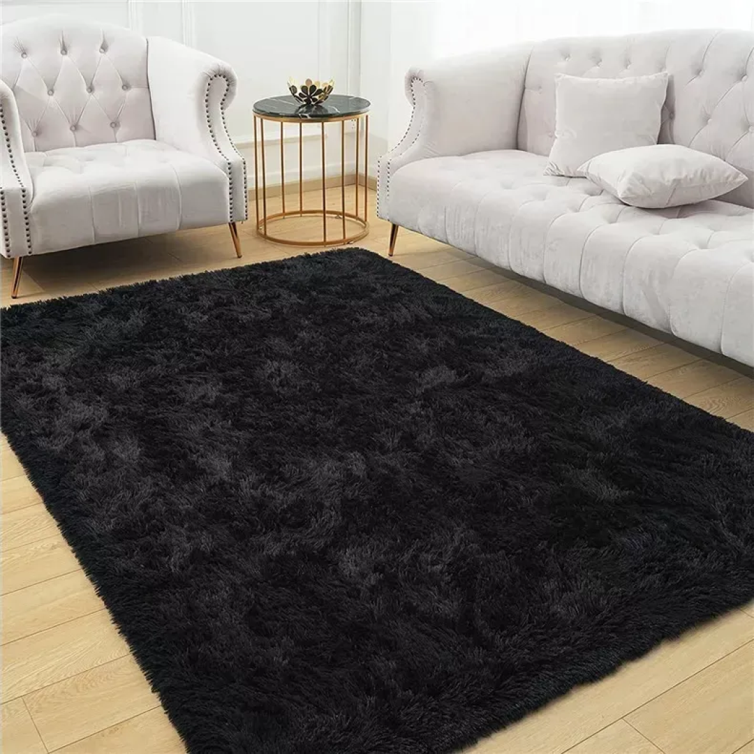 Tapete Decorativo Felpudo 2,00x1,50 Sala Quarto Escritório Cor Preto Pelo Alto Casa Laura Enxovais