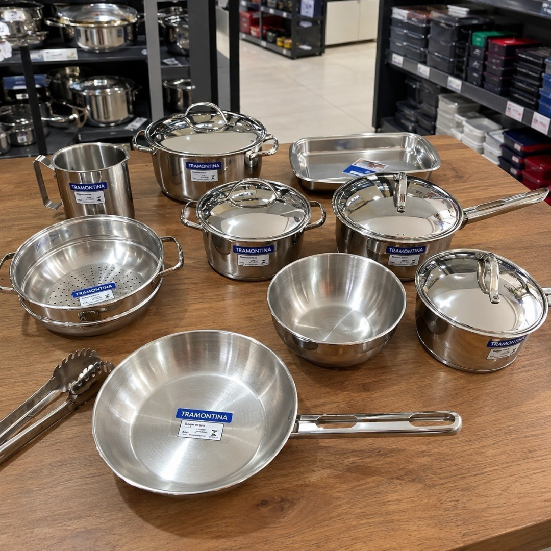 Jogo De Panelas 10 Peças Tramontina Inox Allegra Com Pegador