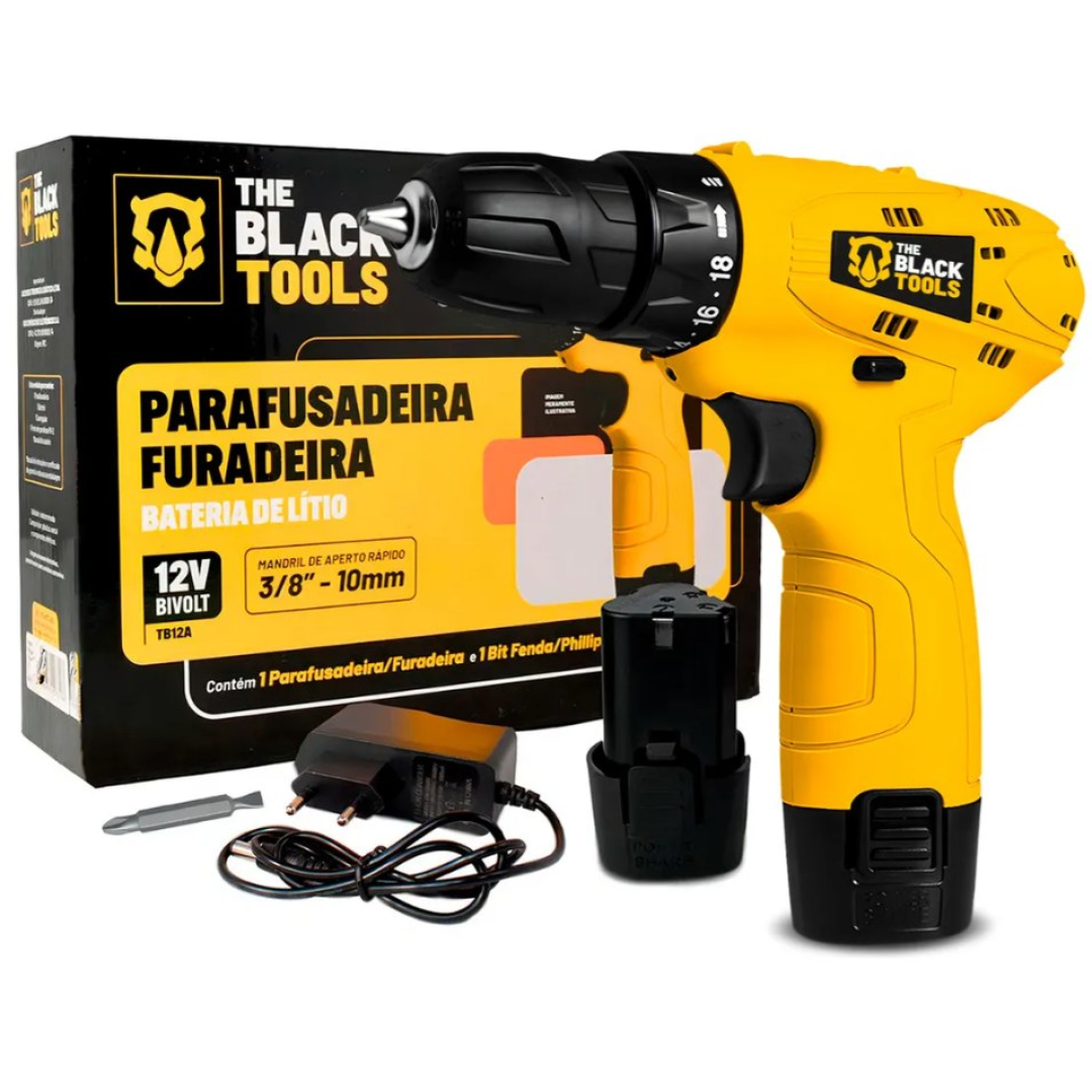 Parafusadeira Furadeira The Black Tools TB12A 3/8 a Bateria  60Hz