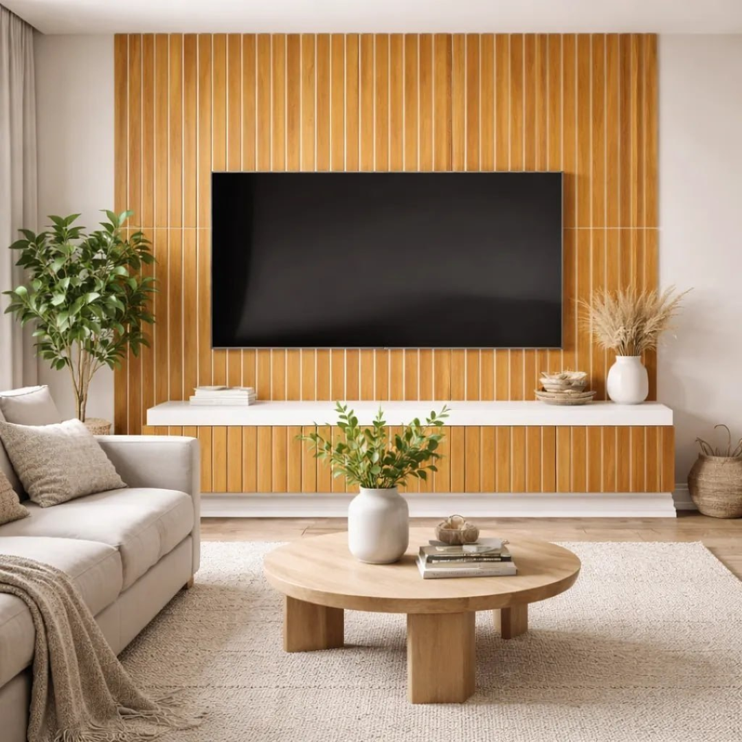 Kit com 20 Placas Adesivas Painel Madeira Ripada Montável MDF 45x11